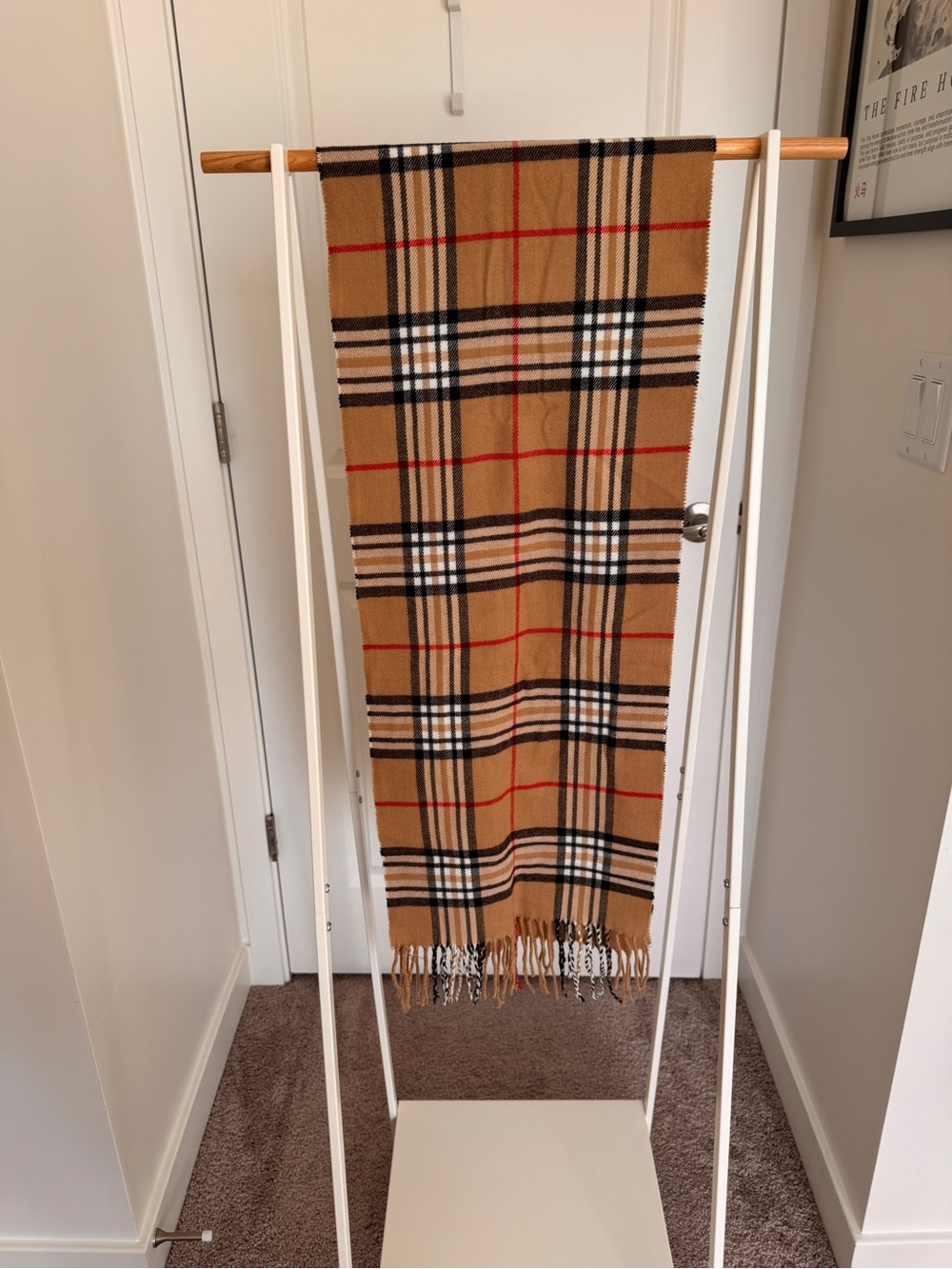 VERONZ Camel Plaid Fringe Scarf 100% Acrylic